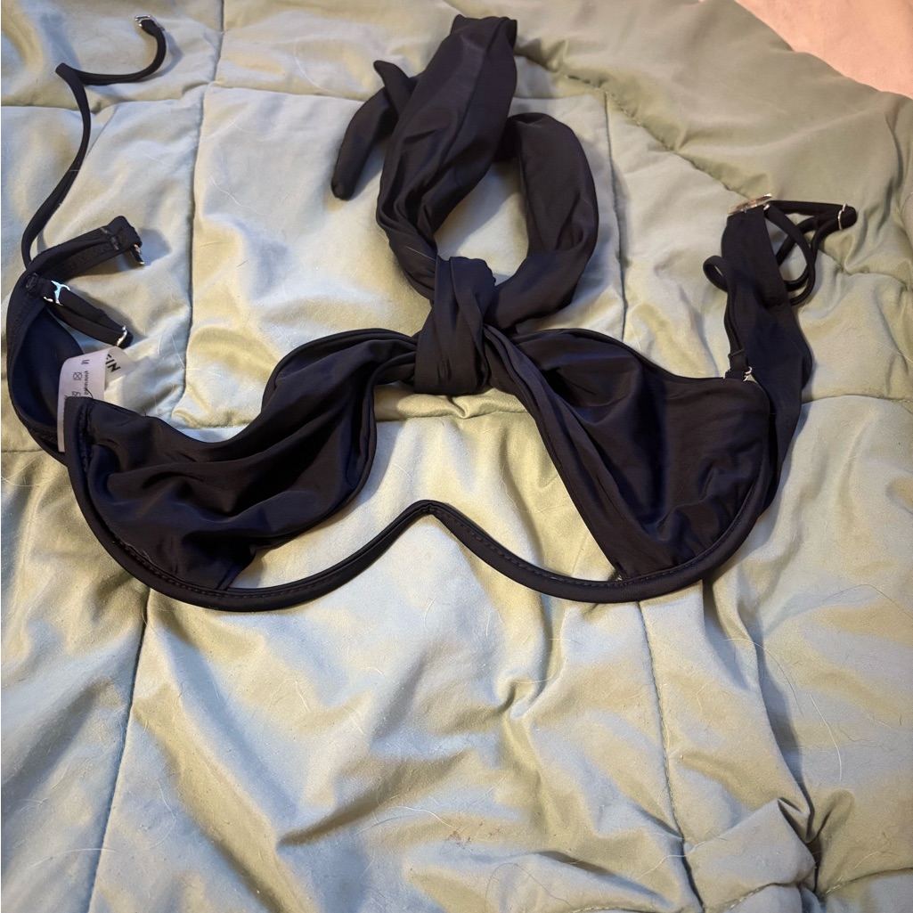 Last Chance! Shein Black Halter Bikini Top With Tie Neck